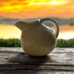 Vintage Chubby Yellow Ceramic Pitcher 3 1/2" Tall